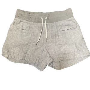 Athleta Cabo Linen Shorts Gray Size 6 Pull On Drawstring 4" Inseam Beach Travel